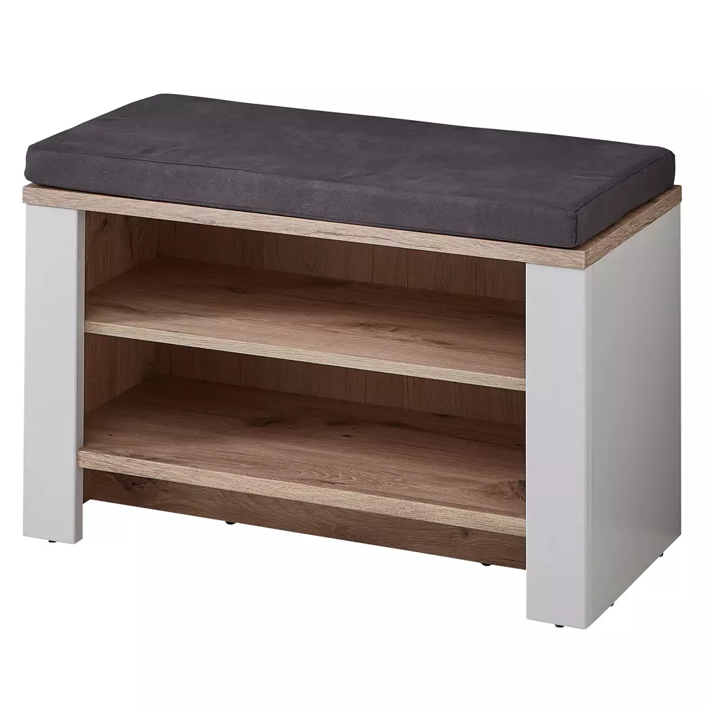 Lomadox Garderobenbank matt grau mit Eiche DEVON-36 Landhausstil, 81 cm breit, mit Sitzkissen