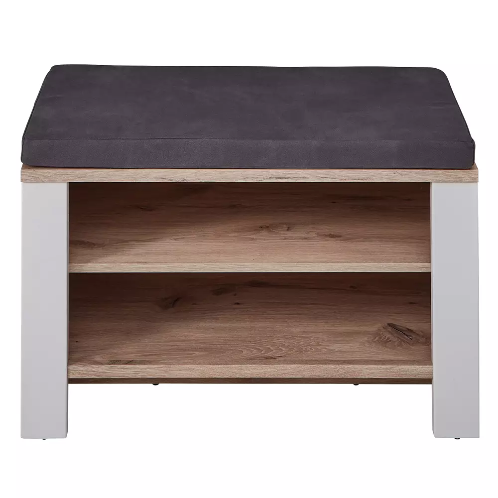 Lomadox Garderobenbank matt grau mit Eiche DEVON-36 Landhausstil, 81 cm breit, mit Sitzkissen Limitierter Zeitrabatt