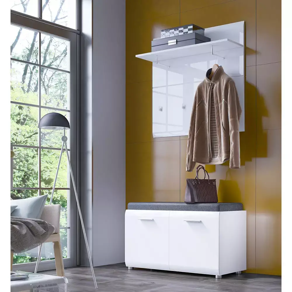Lomadox Garderobenbank mit Sitzkissen weiß Hochglanz MALABO-129 Fabrik Onlineshop