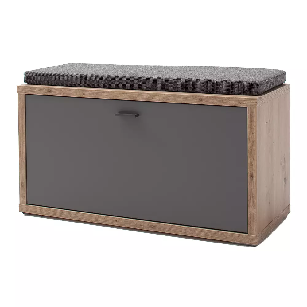 Lomadox Garderobenbank mit Sitzpolster, grau matt, Eiche LAKELAND-05