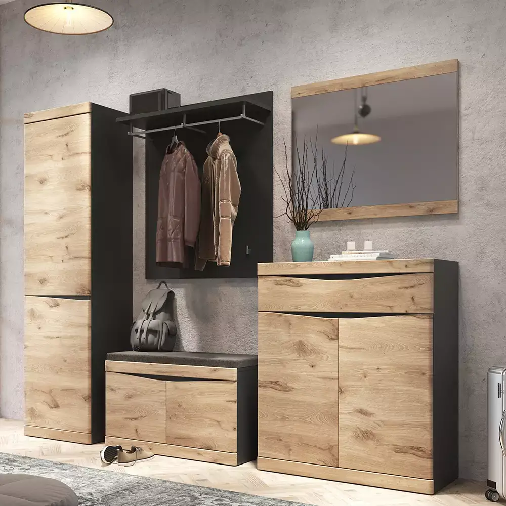 Lomadox Garderoben Komplett Set 5-teilig anthrazit, Eiche SUNBURY-129