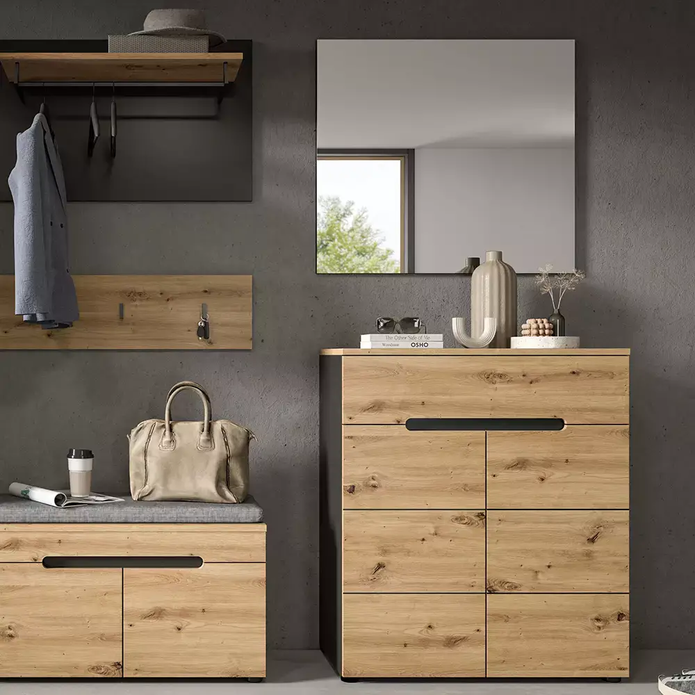Lomadox Garderoben Set 2-teilig modern in Eiche mit grau CORTONA-158