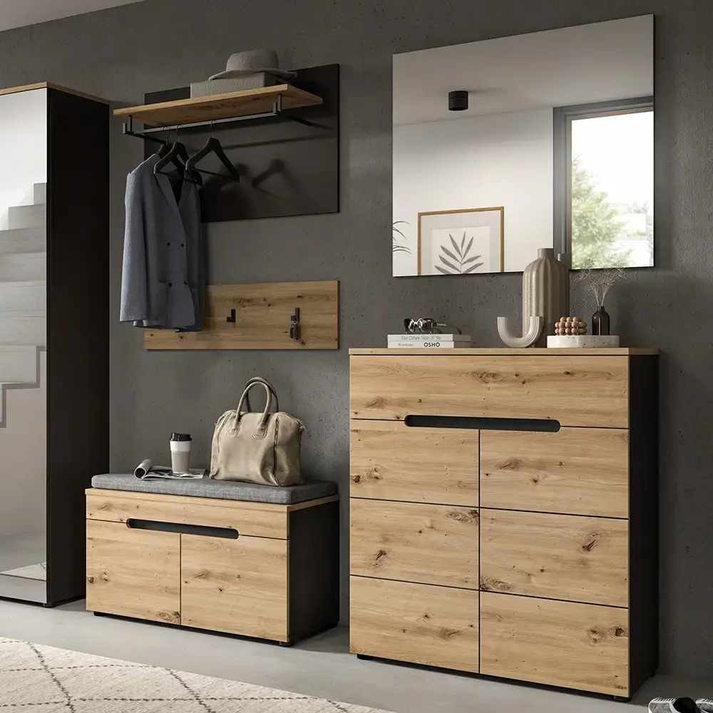 Lomadox Garderoben Set 2-teilig modern in Eiche mit grau CORTONA-158 Blitzangebot