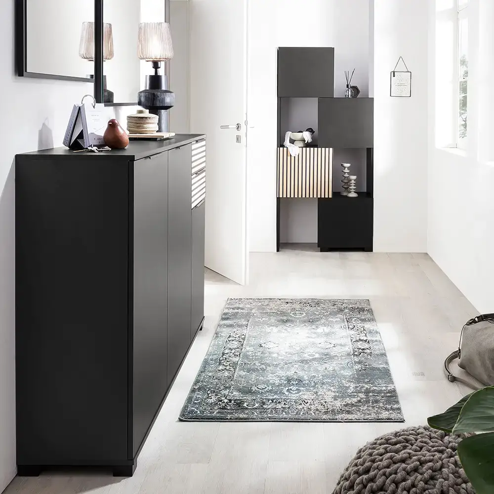 Lomadox Garderoben Set 2-teilig modern in schwarz matt mit Eiche Natur ALTAMURA-80 Neuheiten