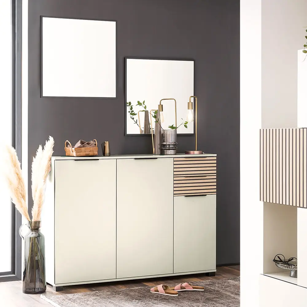 Lomadox Garderoben Set 3-teilig modern in beige mit Eiche Natur ALTAMURA-80