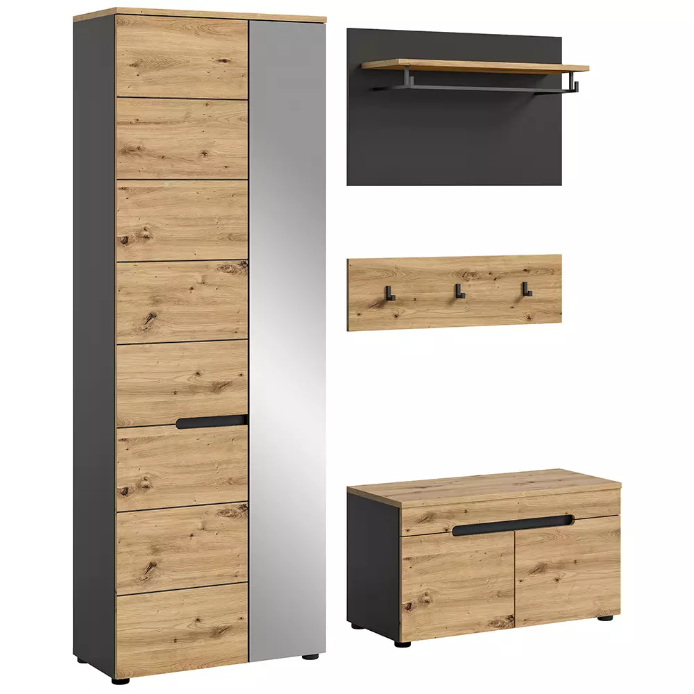 Lomadox Garderoben Set 3-teilig modern in Eiche mit grau CORTONA-158 Kauf eins, bekomm eins gratis