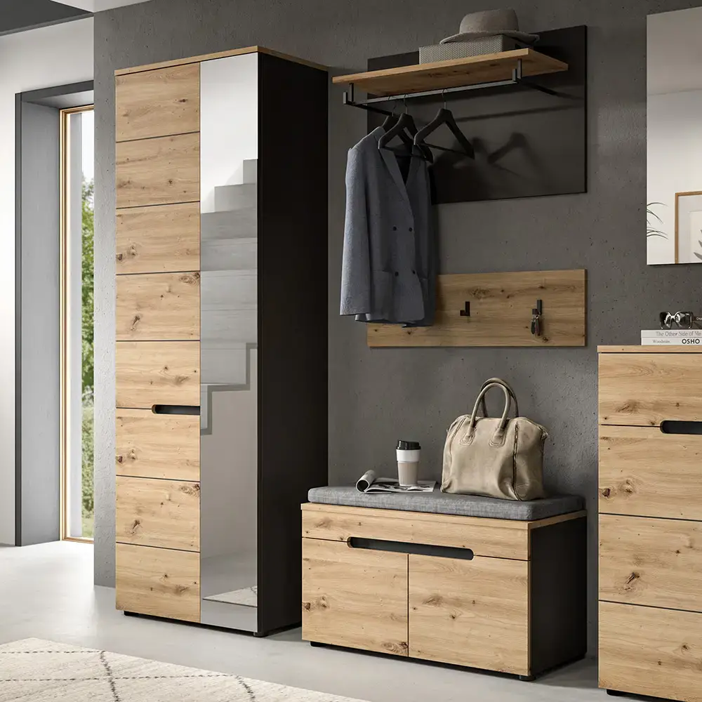 Lomadox Garderoben Set 3-teilig modern in Eiche mit grau CORTONA-158 Kauf eins, bekomm eins gratis