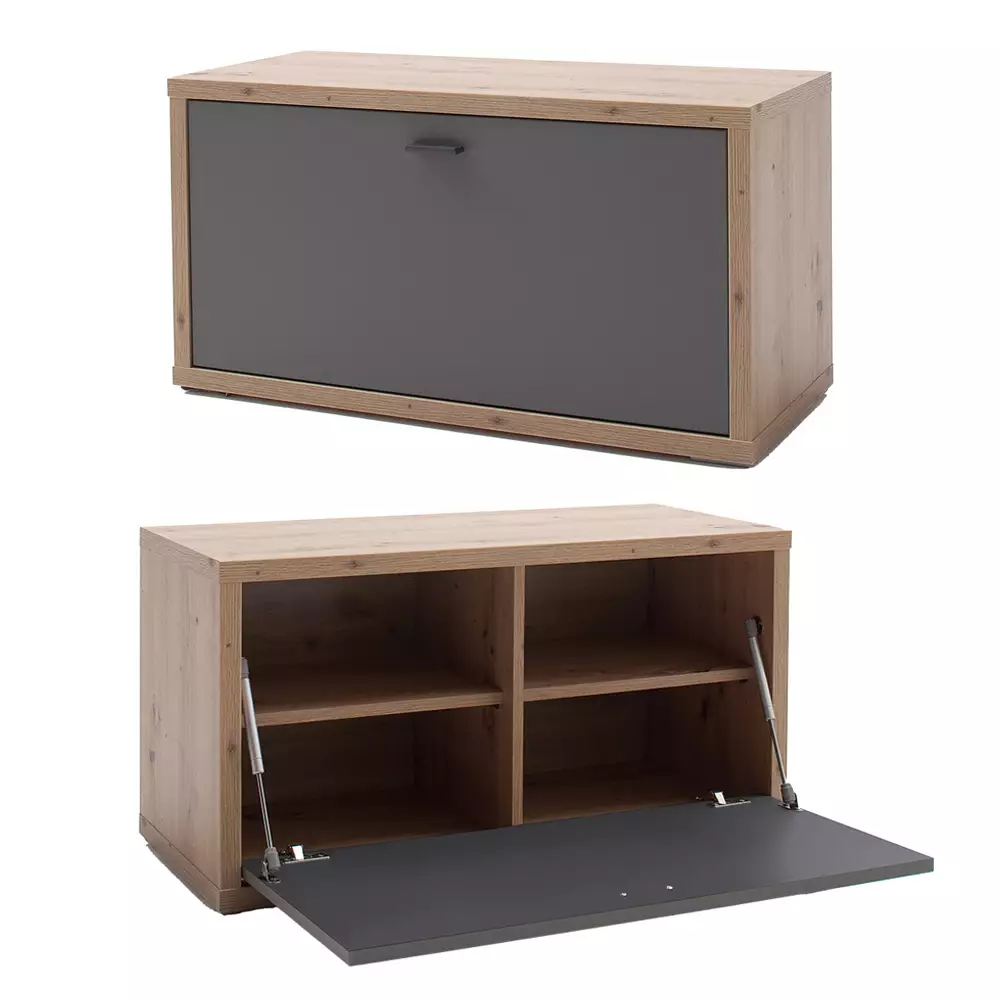 Lomadox Garderoben Set 4-teilig mit Kommode, optionale Beleuchtung, grau matt, Eiche, LAKELAND-05 Wochenangebot