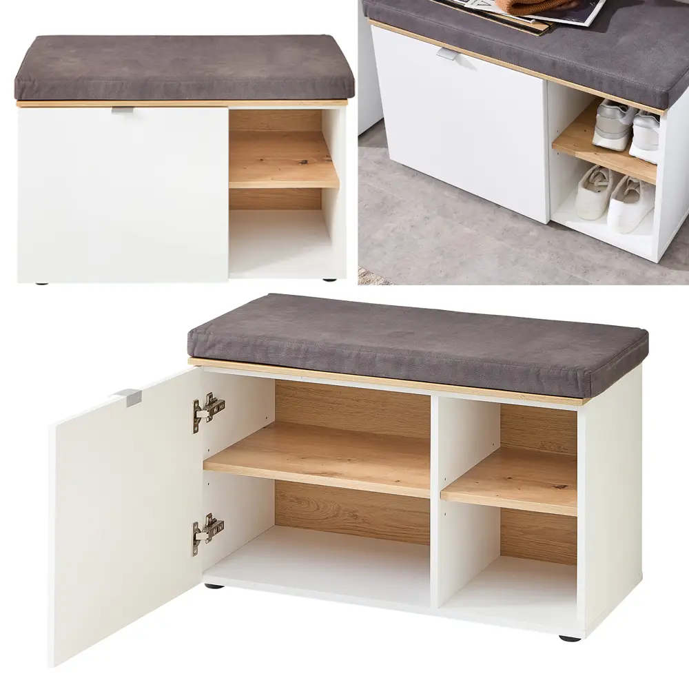 Lomadox Garderoben Set 4-teilig mit Schuhschrank weiß matt mit Eiche BLISS-36 Begrenzte Freigabe