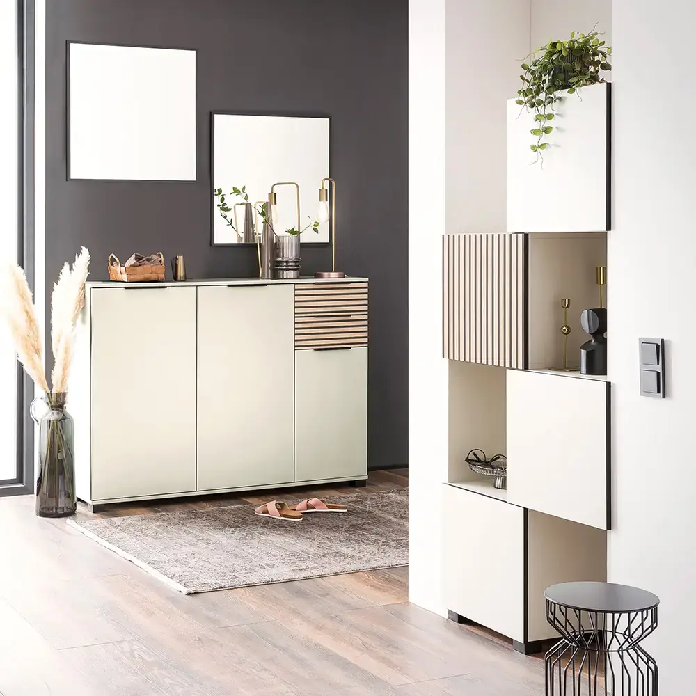 Lomadox Garderoben Set 4-teilig modern in beige mit Eiche Natur ALTAMURA-80