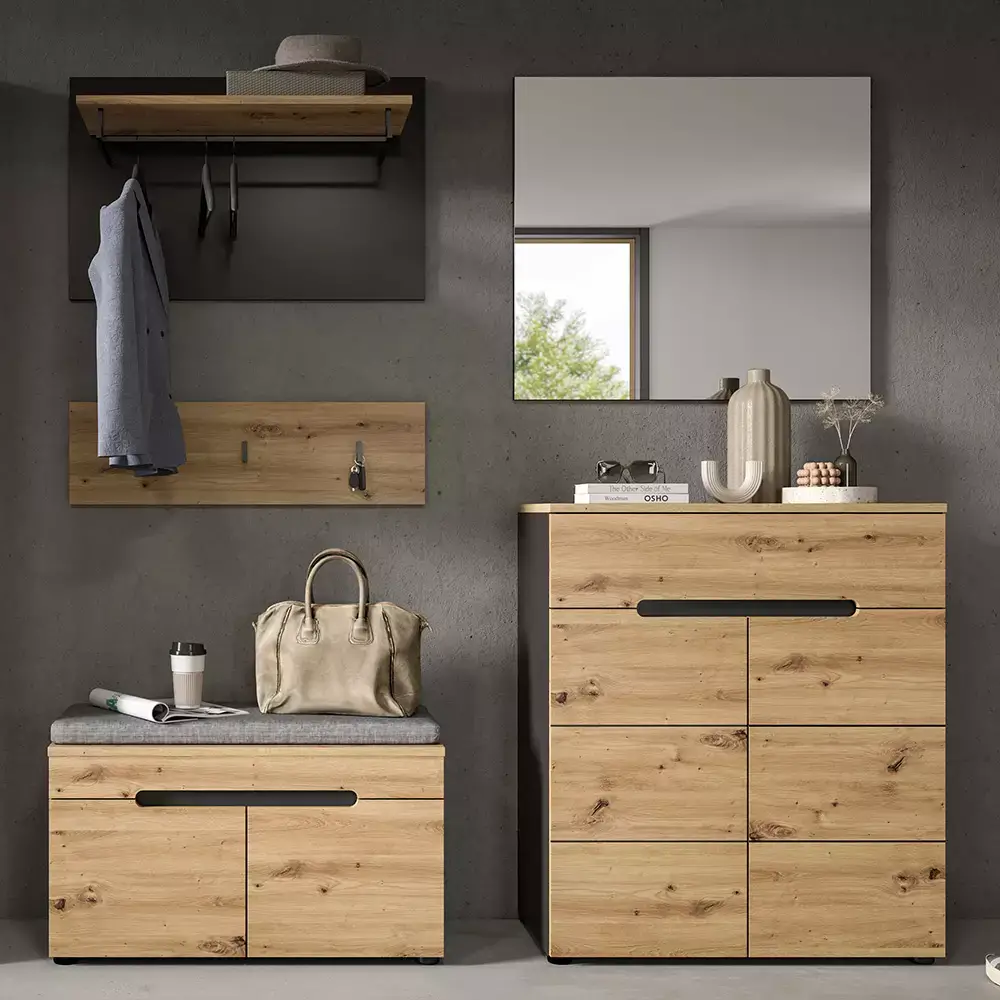 Lomadox Garderoben Set 4-teilig modern in Eiche mit grau CORTONA-158 Neueste Stile
