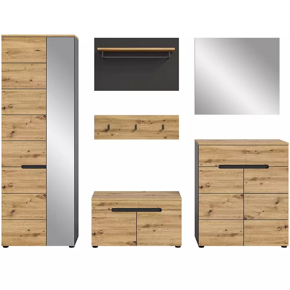 Lomadox Garderoben Set 5-teilig modern in Eiche mit grau CORTONA-158
