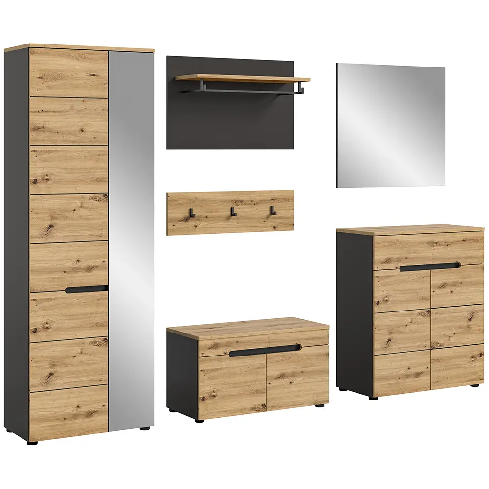 Lomadox Garderoben Set 5-teilig modern in Eiche mit grau CORTONA-158 Zeitbegrenzte Promotion
