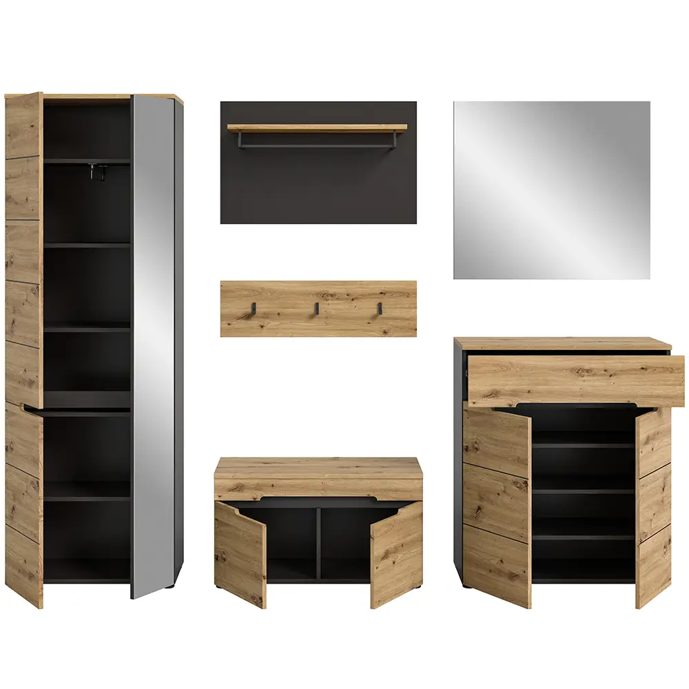 Lomadox Garderoben Set 5-teilig modern in Eiche mit grau CORTONA-158 Zeitbegrenzte Promotion