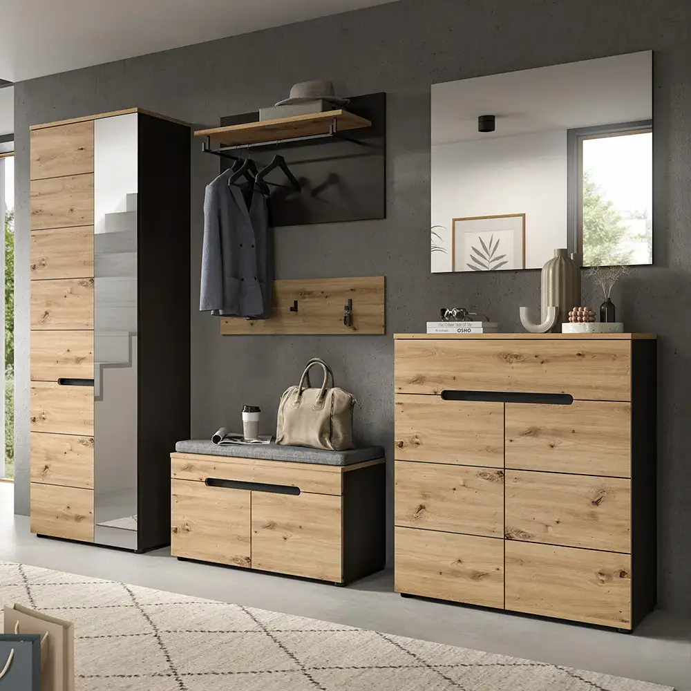 Lomadox Garderoben Set 5-teilig modern in Eiche mit grau CORTONA-158 Zeitbegrenzte Promotion