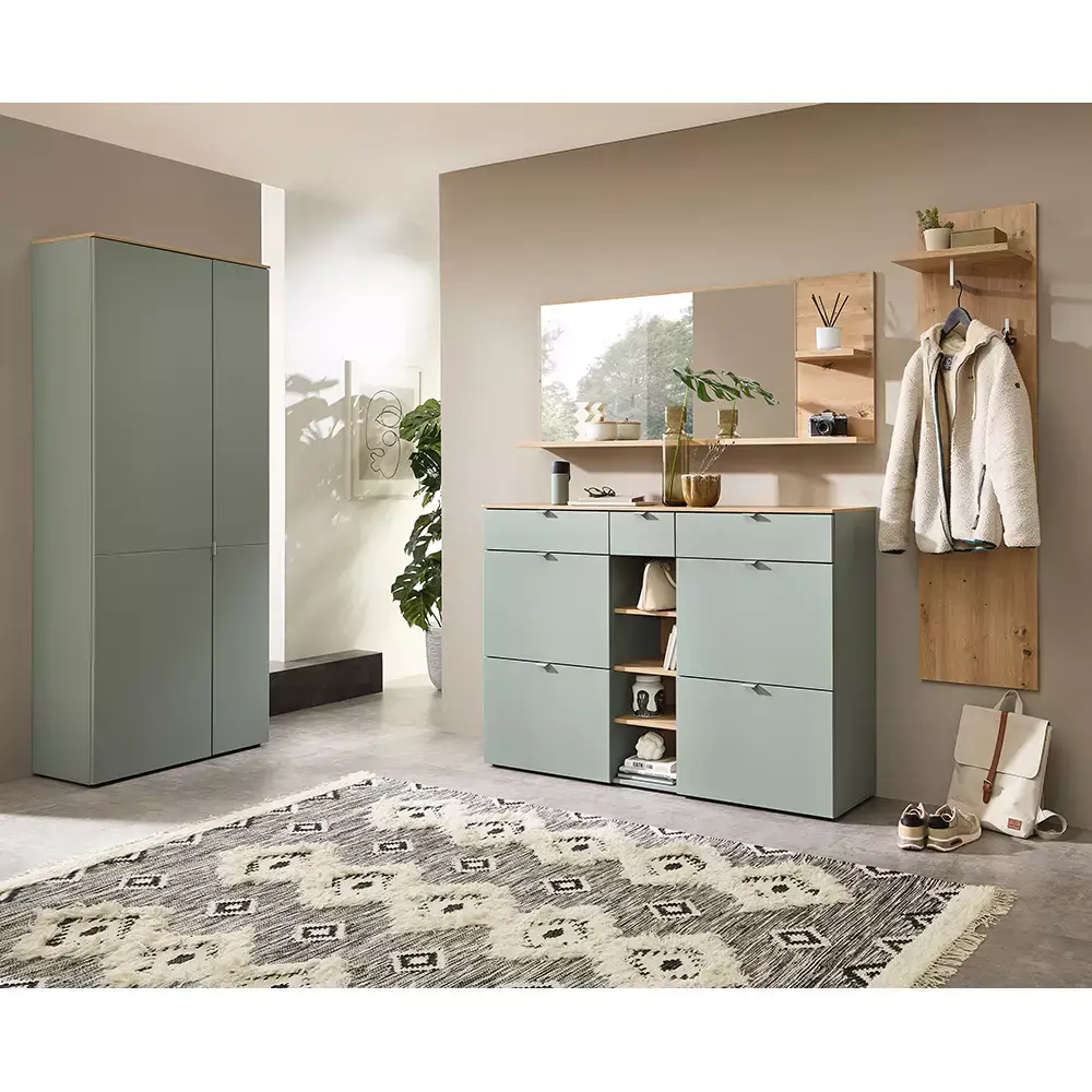 Lomadox Garderobenmöbel Serie BLISS-36 in grün matt mit Eiche - selbst zusammenstellen
