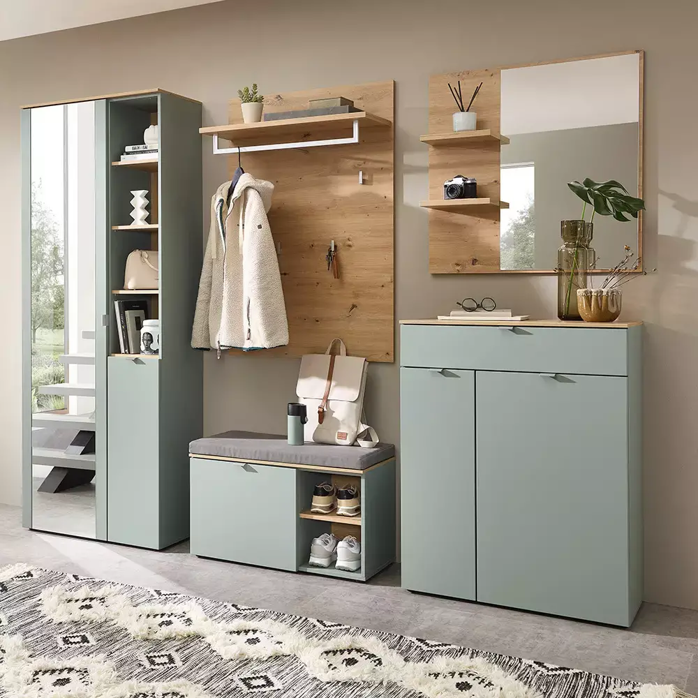 Lomadox Garderobenmöbel Serie BLISS-36 in grün matt mit Eiche - selbst zusammenstellen Discount Store für neue Produkte