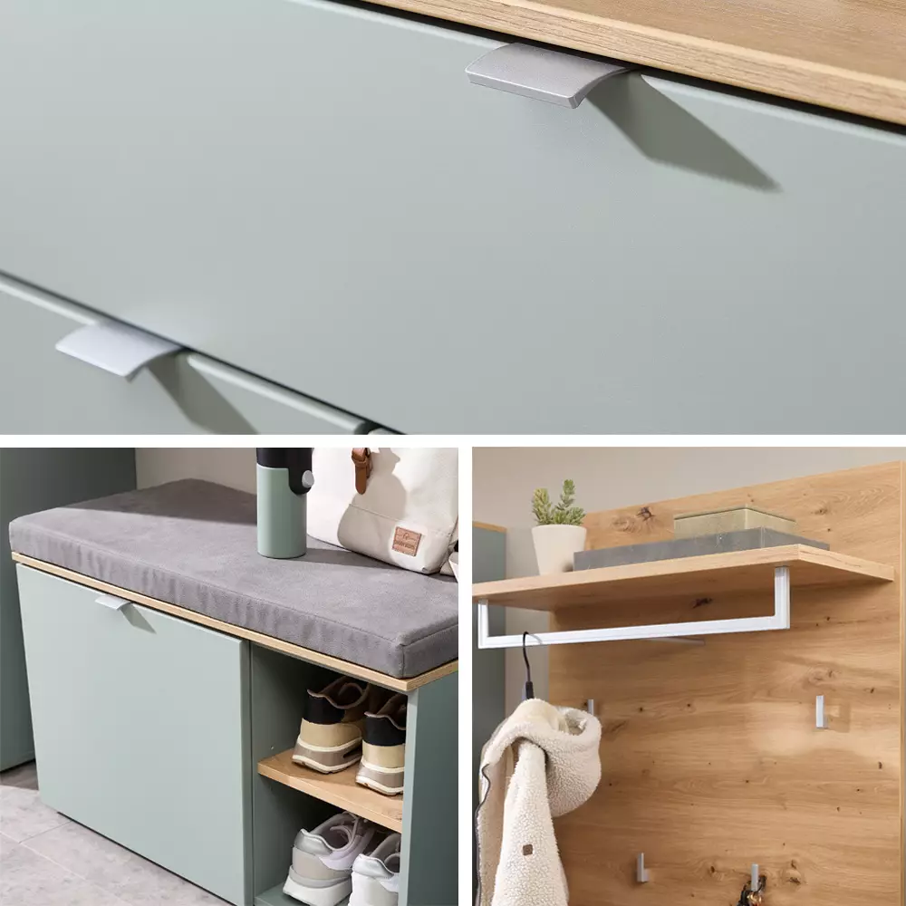 Lomadox Garderobenmöbel Serie BLISS-36 in grün matt mit Eiche - selbst zusammenstellen Discount Store für neue Produkte