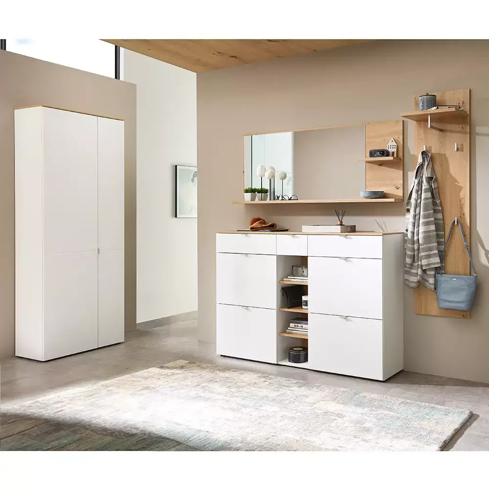 Lomadox Garderobenmöbel Serie BLISS-36 in weiß matt mit Eiche - selbst zusammenstellen