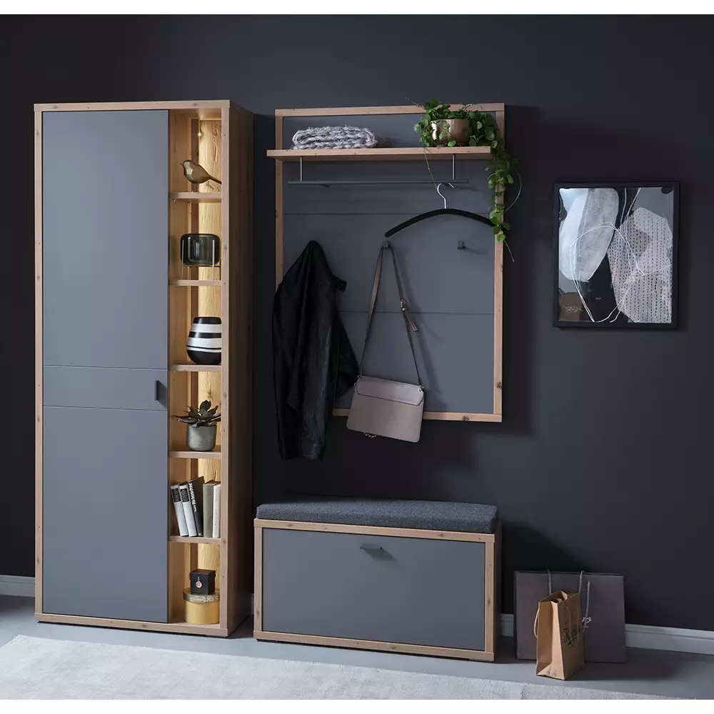 Lomadox Garderobenmöbel Serie LAKELAND-05 in grau mit Eiche - selbst zusammenstellen Speichern exportieren