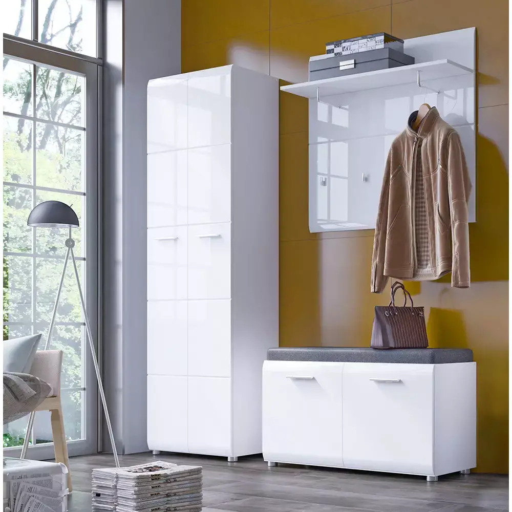 Lomadox Garderobenpaneel 96 cm breit weiß Hochglanz MALABO-129 Versandkostenfrei