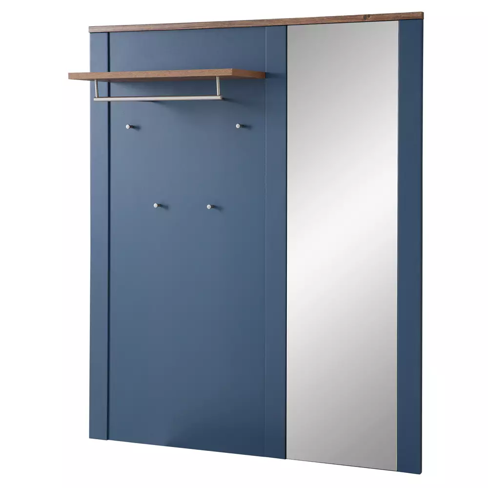 Lomadox Garderobenpaneel matt blau mit Eiche DEVON-36 Landhausstil, 130 cm breit mit Spiegel