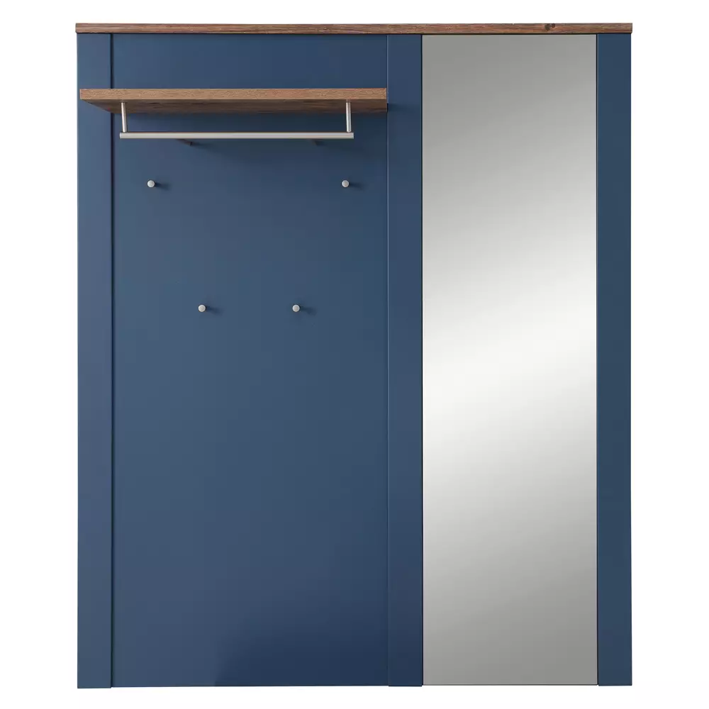 Lomadox Garderobenpaneel matt blau mit Eiche DEVON-36 Landhausstil, 130 cm breit mit Spiegel Jubiläumsangebot