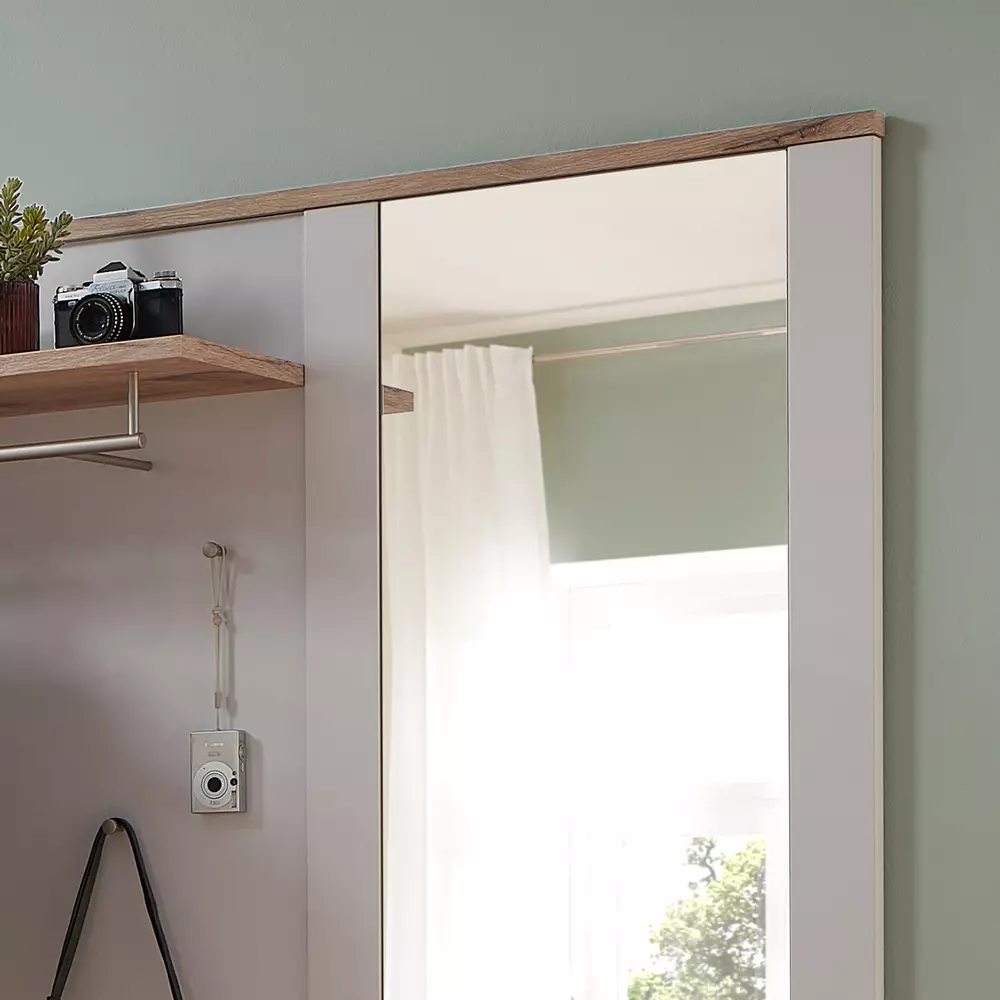 Lomadox Garderobenpaneel matt grau mit Eiche DEVON-36 Landhausstil, 130 cm breit mit Spiegel Heißer Verkauf
