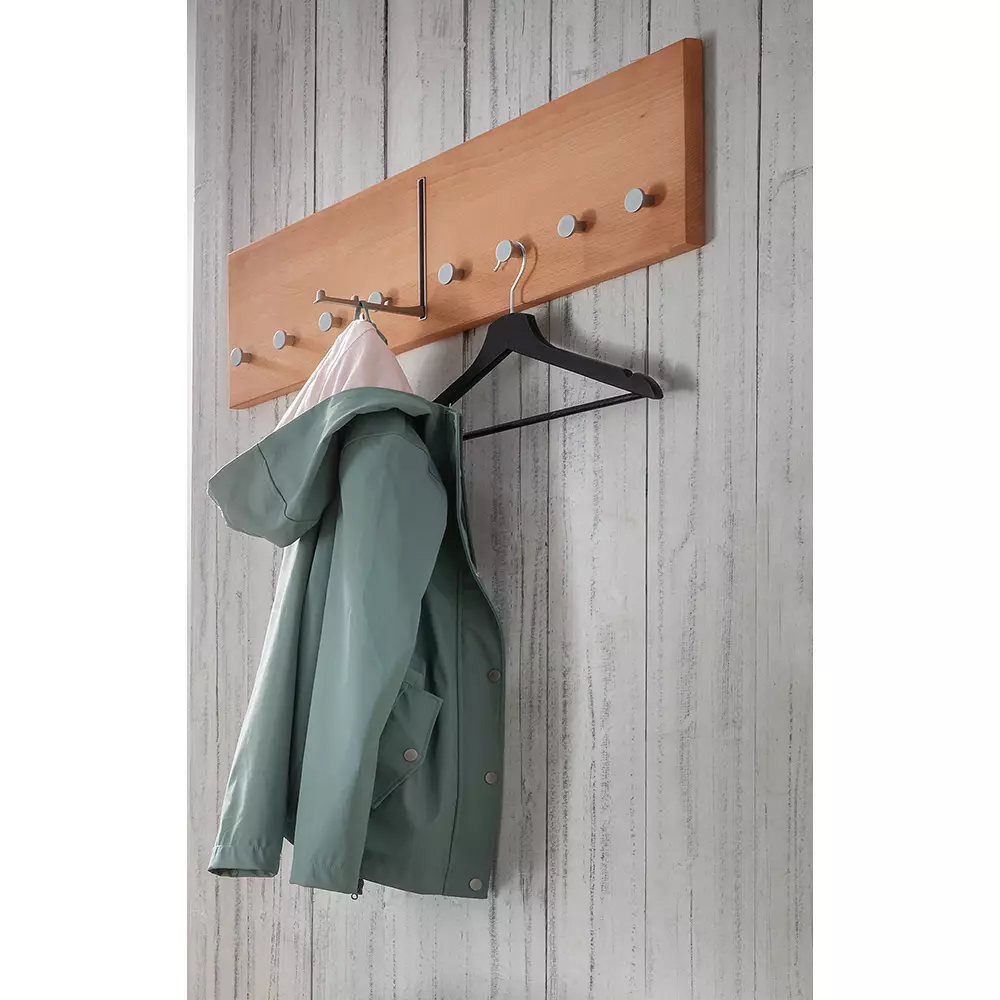 Lomadox Garderobenpaneel mit 1 Klapphaken 80 cm Buche massiv CUENCA-137