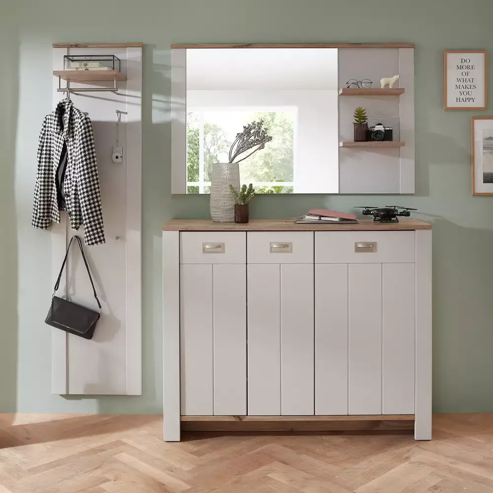 Lomadox Garderobenpaneel schmal, matt grau mit Eiche DEVON-36 Landhausstil, 48 cm breit Kauf eins, bekomm eins gratis