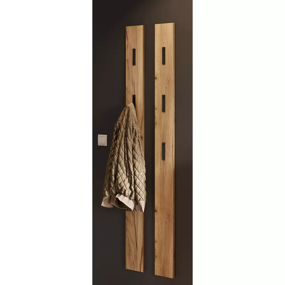 Lomadox Garderobenpaneel Wandgarderobe 2er Set in Eiche ABERDEEN-01 mit ausklappbaren Metallhaken