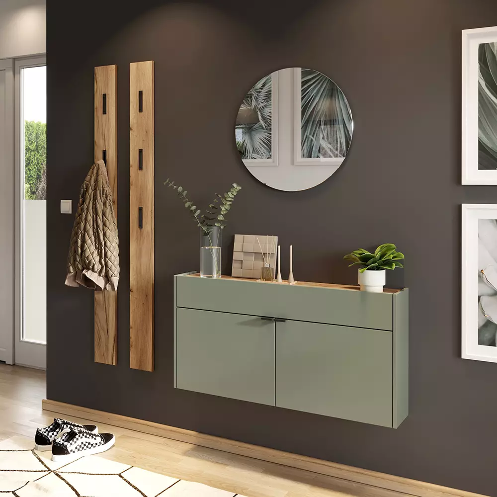 Lomadox Garderobenpaneel Wandgarderobe 2er Set in Eiche ABERDEEN-01 mit ausklappbaren Metallhaken Tägliche Deals