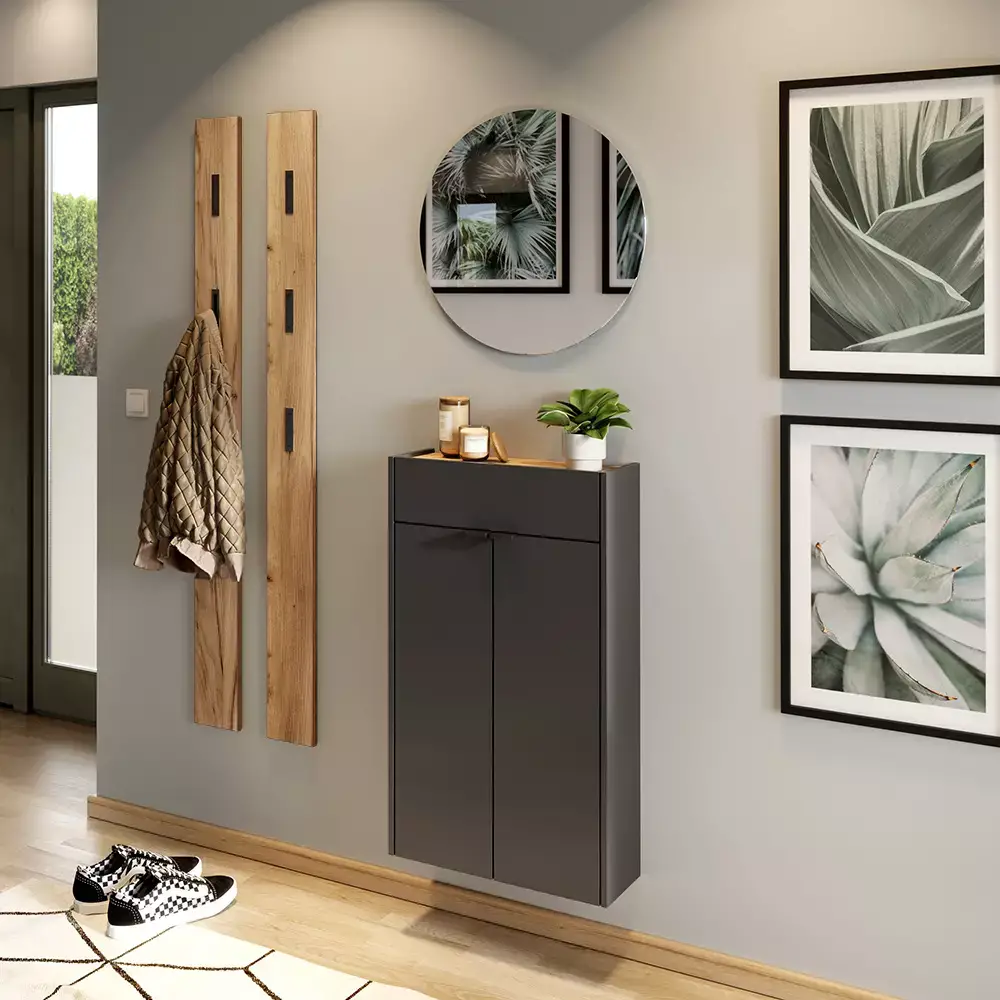 Lomadox Garderobenpaneel Wandgarderobe 2er Set in Eiche ABERDEEN-01 mit ausklappbaren Metallhaken Tägliche Deals
