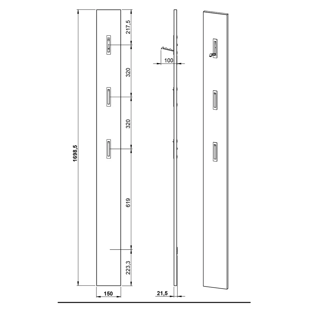 Lomadox Garderobenpaneel Wandgarderobe in Eiche ABERDEEN-01 mit ausklappbaren Metallhaken, B/H/T ca. 15/170/3 cm Riesige Ersparnisse