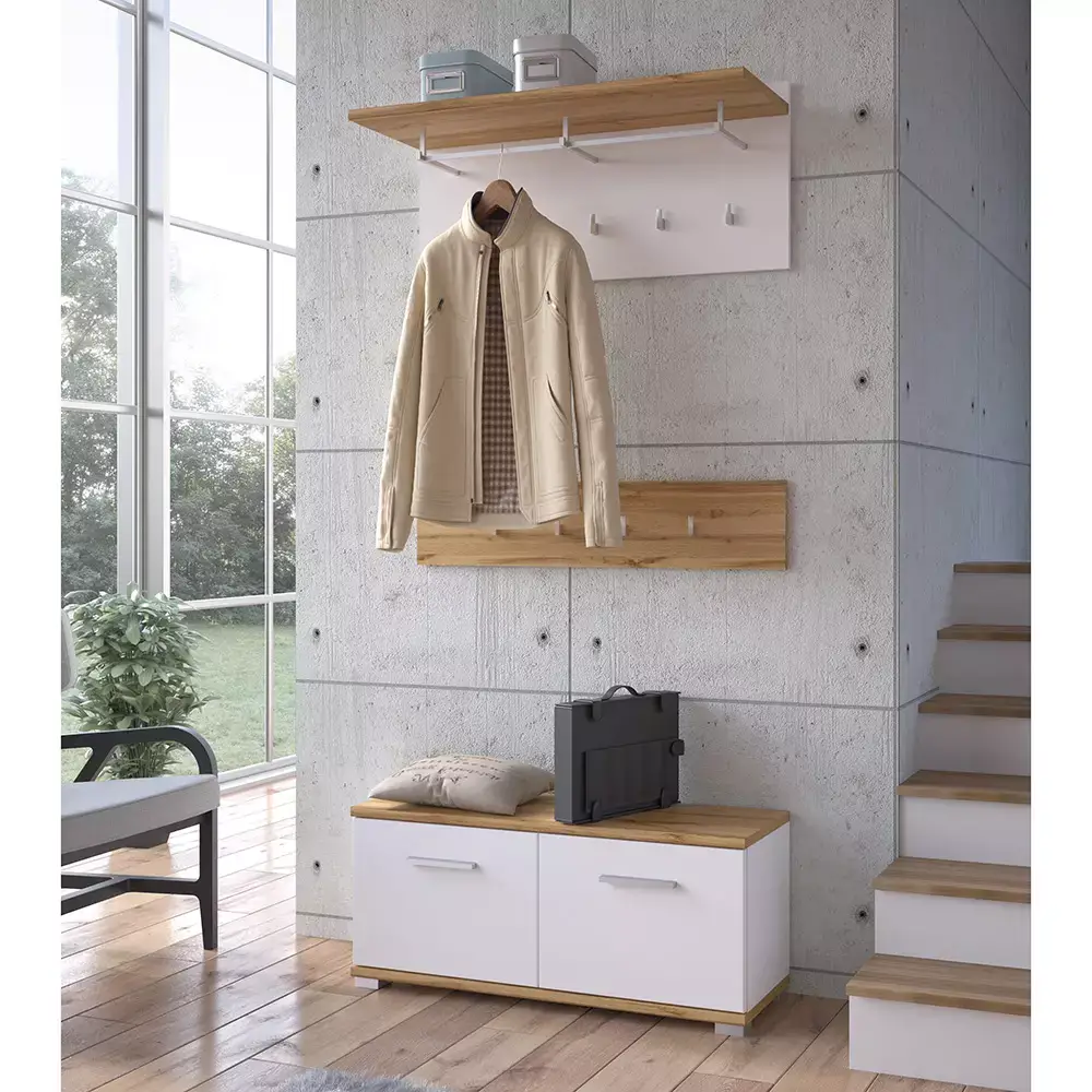 Lomadox Garderobenpaneel, weiß mit Eiche, HUESCA-129 Wochenangebot