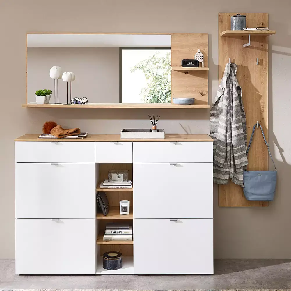 Lomadox Garderobenset modern 3-teilig weiß matt mit Eiche BLISS-36, inkl. Garderobenpaneel JETZT KAUFEN
