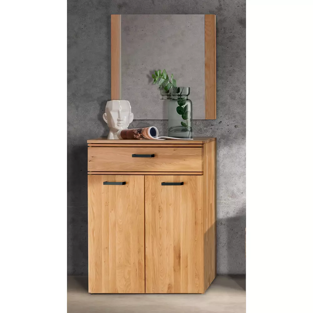 Lomadox Garderobenspiegel LEUNA-64 Eiche massiv geölt, B/H/T: ca. 80/80/3 cm Sonderangebot der Fabrik