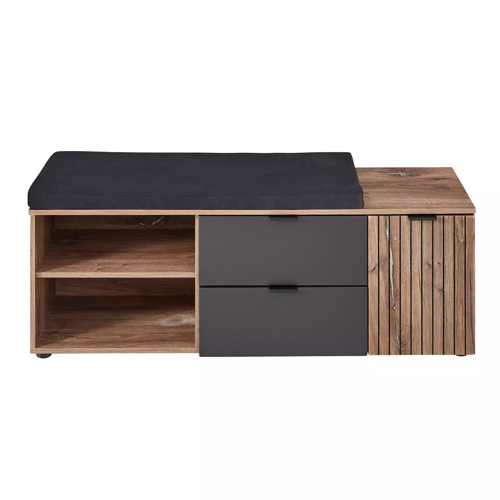 Lomadox Große Garderobenbank modern LORIENT-36 in Cosmos grau matt mit Flagstaff Eiche Umbra Nb., B/H/T ca. 134/51/38 cm Rabatte dieses Monats