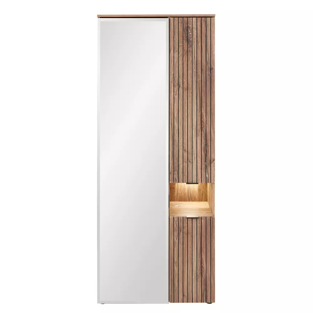 Lomadox Großer Garderobenschrank inkl. LED-Beleuchtung und Spiegel LORIENT-36 in Flagstaff Eiche Umbra Nb., B/H/T ca. 82/204/38 cm 2025