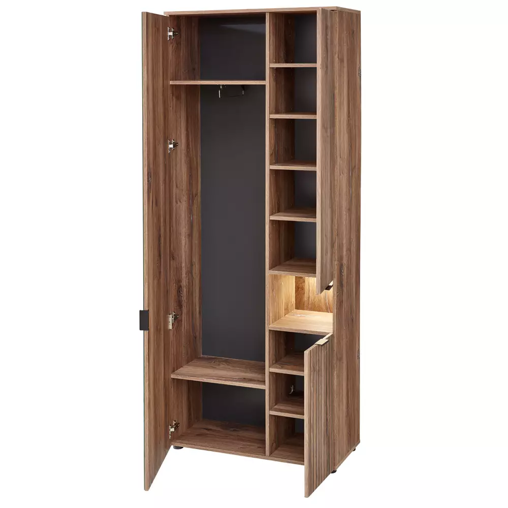 Lomadox Großer Garderobenschrank inkl. LED-Beleuchtung und Spiegel LORIENT-36 in Flagstaff Eiche Umbra Nb., B/H/T ca. 82/204/38 cm 2025