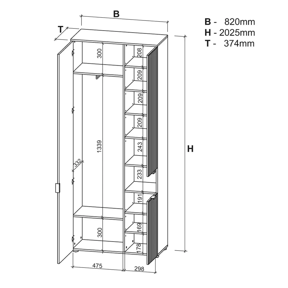 Lomadox Großer Garderobenschrank inkl. LED-Beleuchtung und Spiegel LORIENT-36 in Flagstaff Eiche Umbra Nb., B/H/T ca. 82/204/38 cm 2025