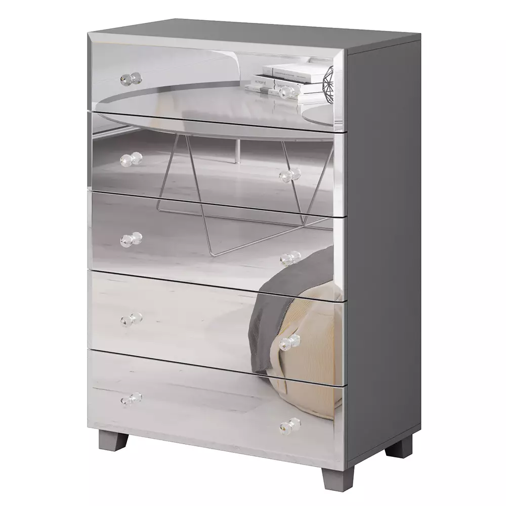 Lomadox Highboard Kommode mit Spiegel Fronten BUCCERI-83 weiß, mit 5 Schubkästen, B/H/T: ca. 72/106/45 cm