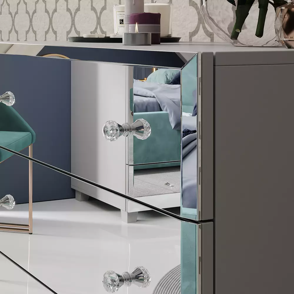 Lomadox Highboard Kommode mit Spiegel Fronten BUCCERI-83 weiß, mit 5 Schubkästen, B/H/T: ca. 72/106/45 cm Auslauf