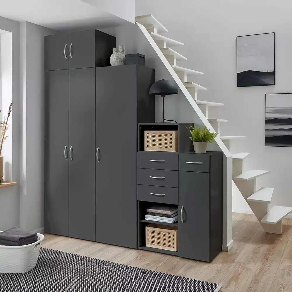 Lomadox Garderobenschrank 1-türig mit Kleiderstange graphit MIAMI-43, diverse Breiten, H/T ca. 185/54 cm im Angebot