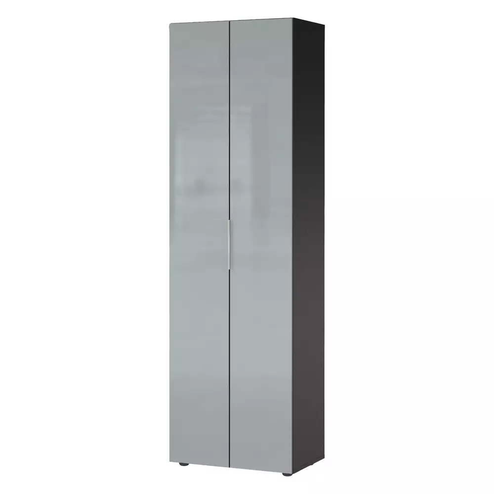 Lomadox Garderobenschrank 2 Türen graphit mit Glasfront grau GENEVA-01 Fabrikverkauf