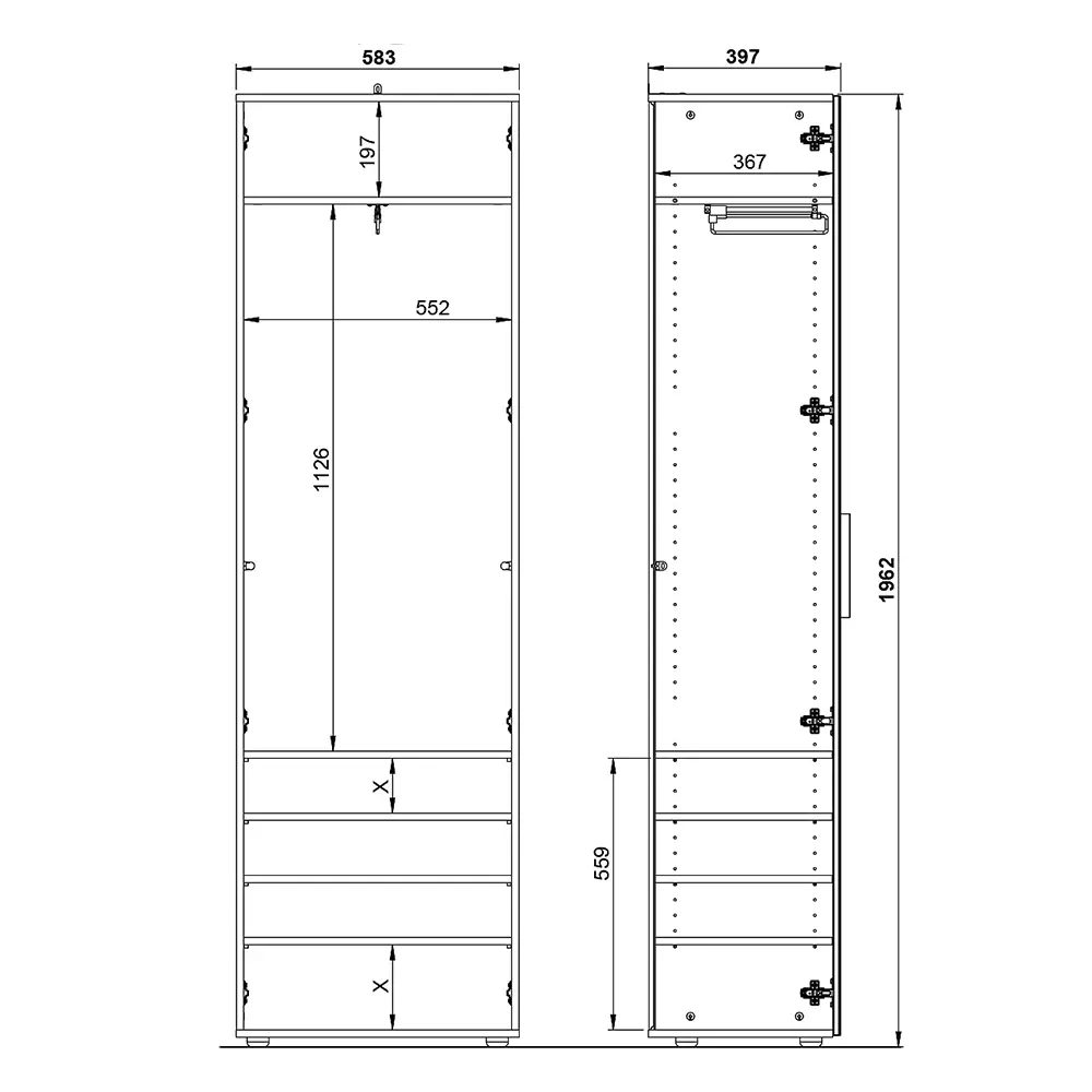 Lomadox Garderobenschrank 2 Türen graphit mit Glasfront grau GENEVA-01 Fabrikverkauf