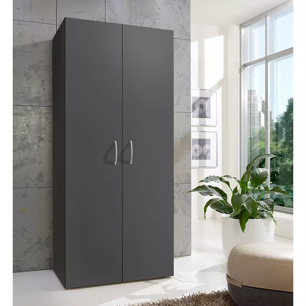Lomadox Garderobenschrank 2-türig graphit MIAMI-43, B/H/T ca. 80/185/54 cm Kostenloser Versand