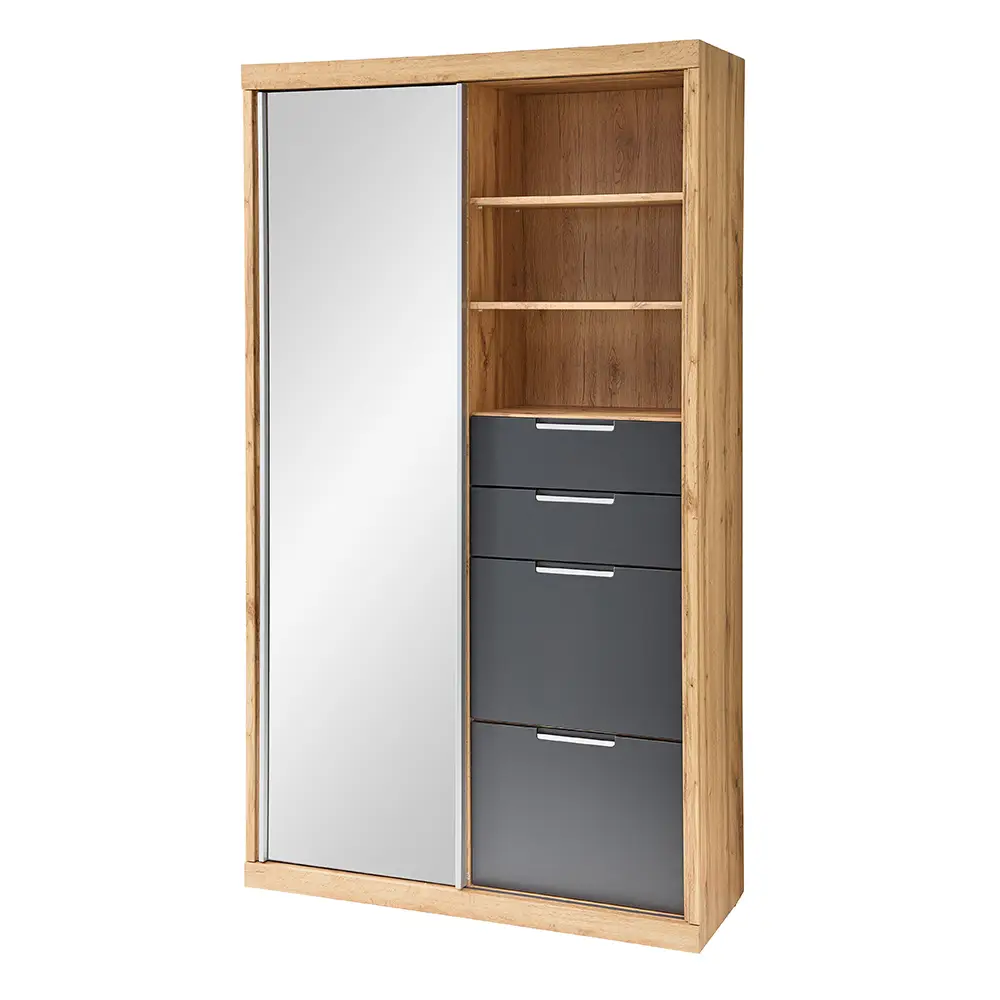 Lomadox Garderobenschrank Eiche mit schwarz STREET-36
