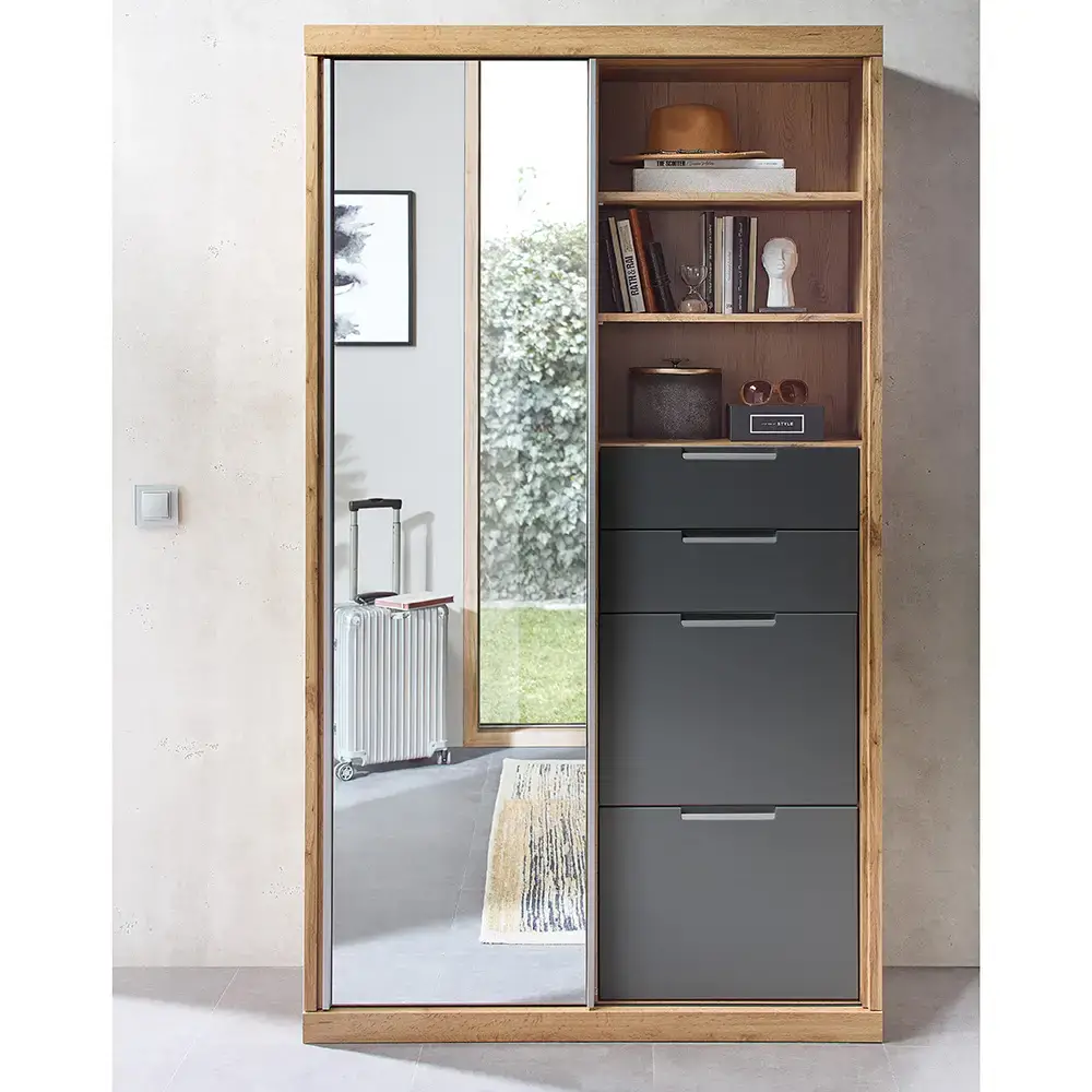 Lomadox Garderobenschrank Eiche mit schwarz STREET-36 Fabrikpreis