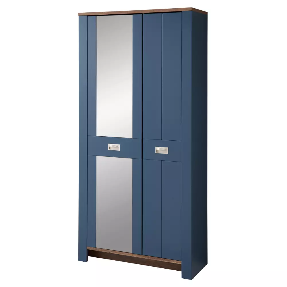 Lomadox Garderobenschrank matt blau mit Eiche mit Spiegel DEVON-36 Landhausstil, 98 cm breit, 2-türig